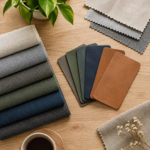 Bảng mẫu vải nỉ, da và bouclé