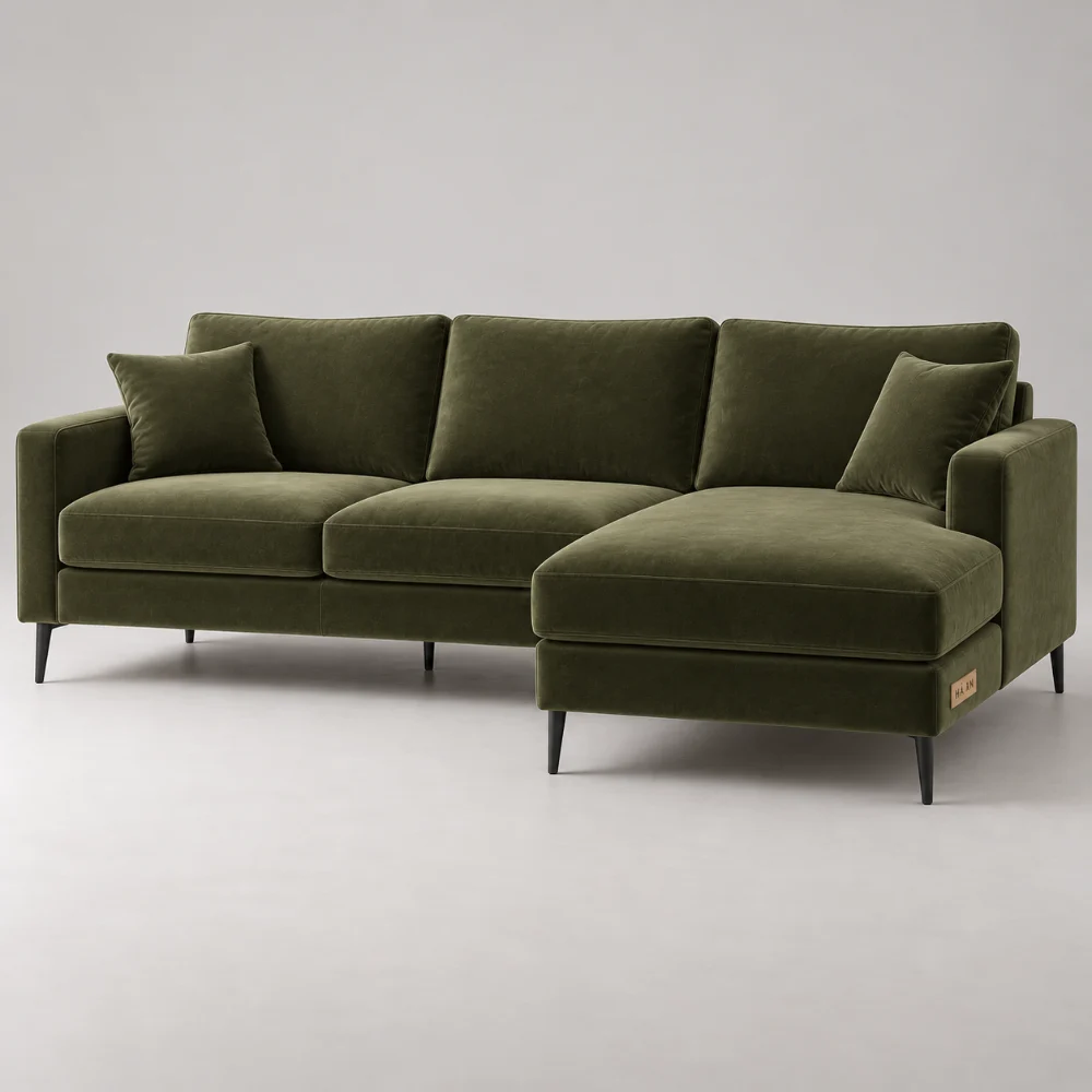 Sofa góc nhung xanh rêu Lyon 2m8 Hà An